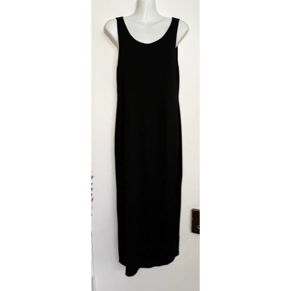 EILEEN FISHER BLACK VISCOSE KNIT SHEATH MIDI DRESS SIZE XS - Picture 1 of 10